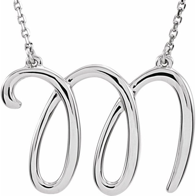Sterling Silver Script Initial M 16' Necklace