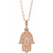 14k Rose .03 Ctw Natural Diamond Hamsa 16-18' Necklace