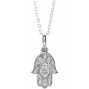 Sterling Silver .03 Ctw Diamond Hamsa 16-18' Necklace