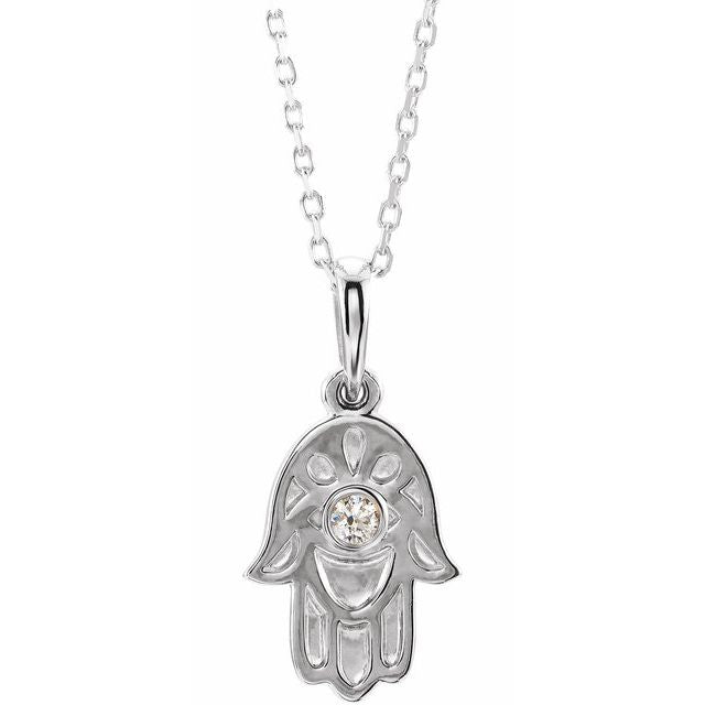 Sterling Silver .03 Ctw Diamond Hamsa 16-18' Necklace