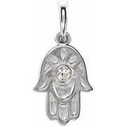 14k White .03 Ctw Natural Diamond Hamsa Pendant
