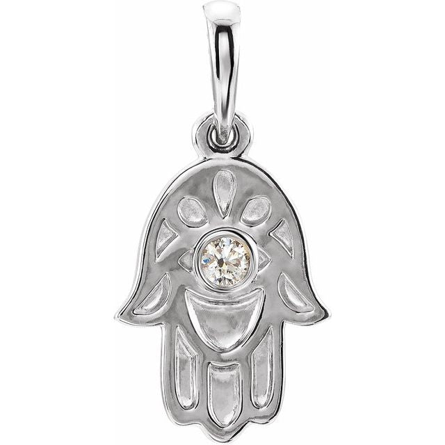 14k White .03 Ctw Natural Diamond Hamsa Pendant