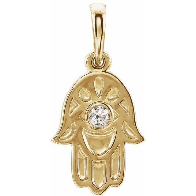14k Yellow .03 Ctw Natural Diamond Hamsa Pendant