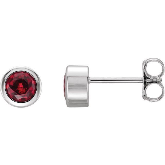 14k White Lab-grown Ruby Bezel-set Earrings