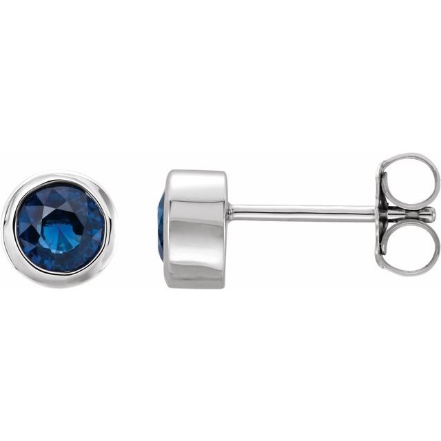 14k White Natural Blue Sapphire Bezel-set Earrings