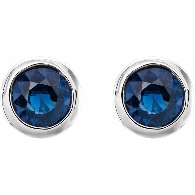 14k White Natural Blue Sapphire Bezel-set Earrings