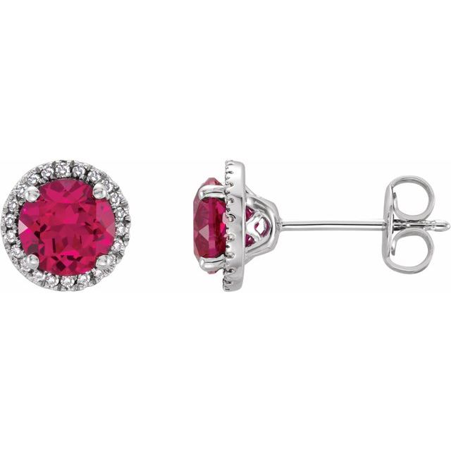 Sterling Silver Lab-grown Ruby & .01 Ctw Natural Diamond Earrings