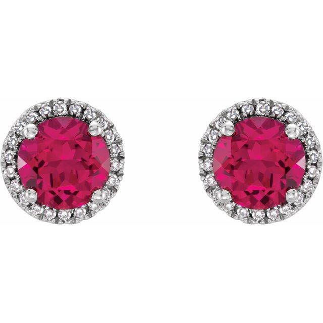 Sterling Silver Lab-grown Ruby & .01 Ctw Natural Diamond Earrings