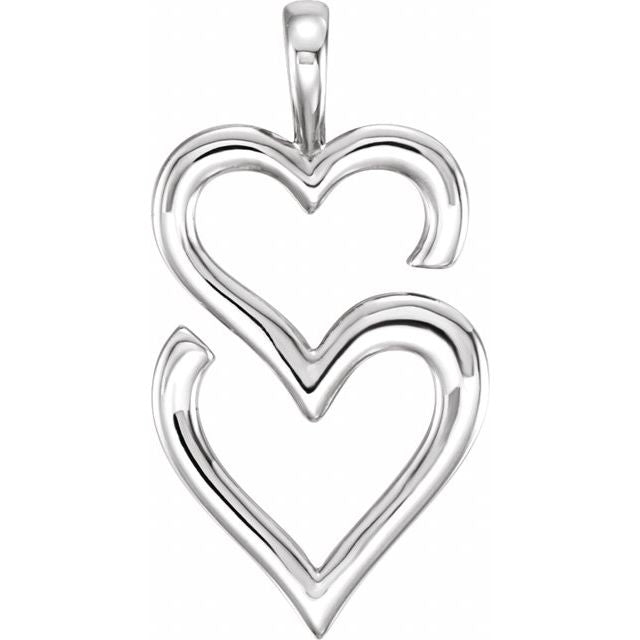 14k White Double Heart Pendant