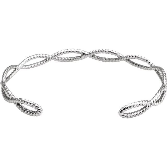 14k White 6 1/4 In Rope Cuff Bracelet