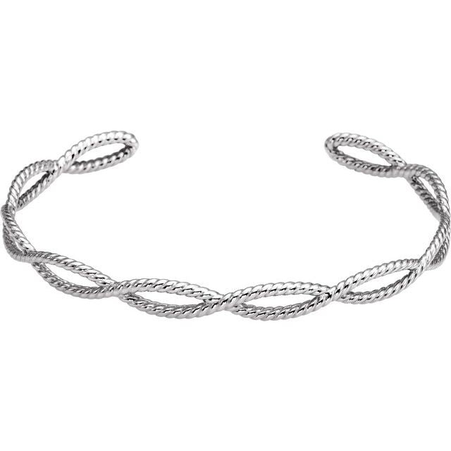 14k White 6 1/4 In Rope Cuff Bracelet