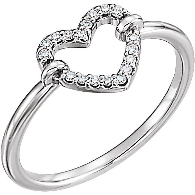 14k White .07 Ctw Natural Diamond Heart Ring