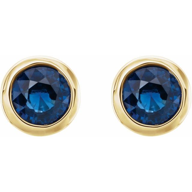 14k Yellow Natural Blue Sapphire Bezel-set Earrings