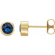 14k Yellow Natural Blue Sapphire Bezel-set Earrings
