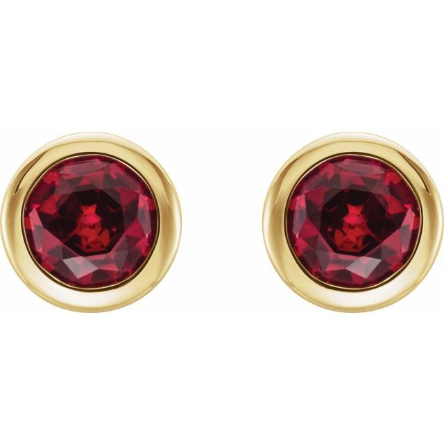 14k Yellow Lab-grown Ruby Bezel-set Earrings