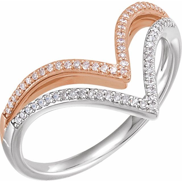 14k White/rose 1/6 Ctw Natural Diamond V Ring