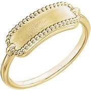 14k Yellow 15x6 Mm Rectangle Beaded Signet Ring