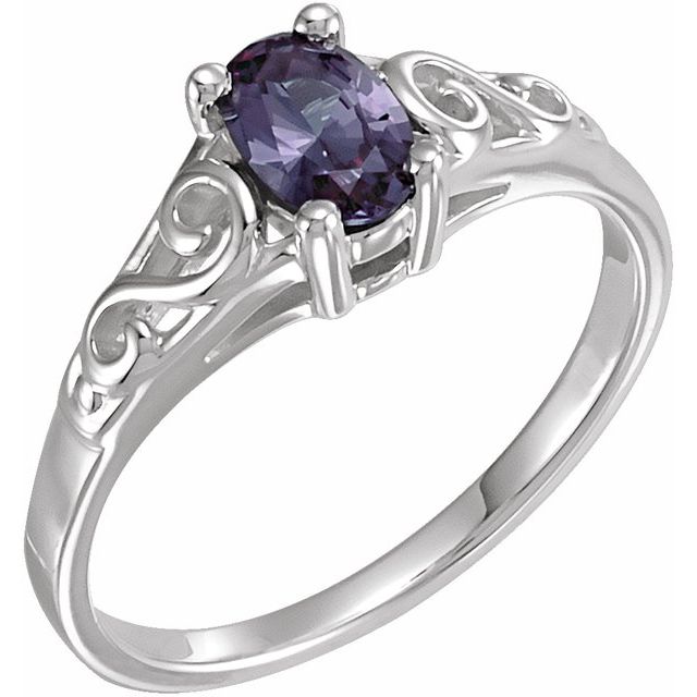 14K White June Youth Imitation Birthstone Ring
