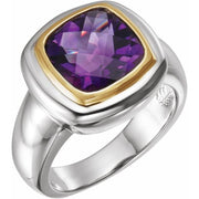14K White/Yellow Checkerboard Natural Amethyst Ring