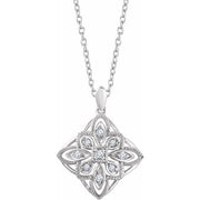 14k White  1/10 Ctw Natural Diamond Granulated Filigree 16-18' Necklace