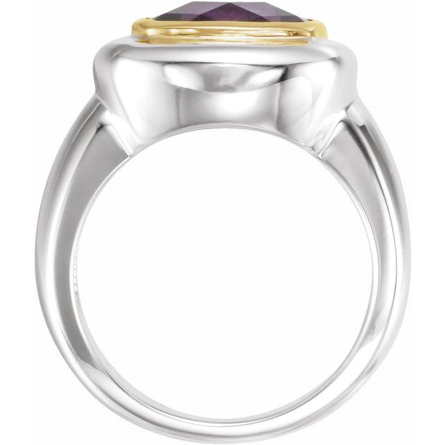 14K White/Yellow Checkerboard Natural Amethyst Ring