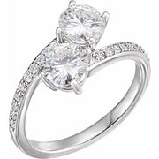 14k White 6 Mm Forever One™ Colorless Lab-grown Moissanite & 1/6 Ctw Natural Diamond Engagement Ring