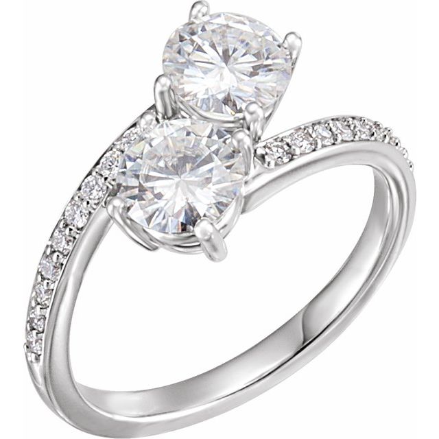 14k White 6 Mm Forever One™ Colorless Lab-grown Moissanite & 1/6 Ctw Natural Diamond Engagement Ring
