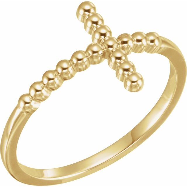 14k Yellow Beaded Sideways Cross Ring
