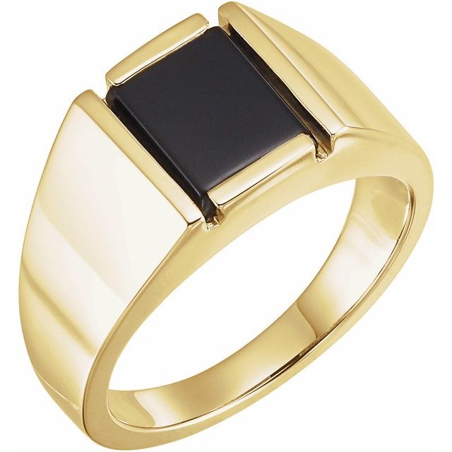 14K Yellow Natural Black Onyx Bezel-Set Ring