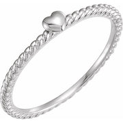 14k White Heart Rope Ring