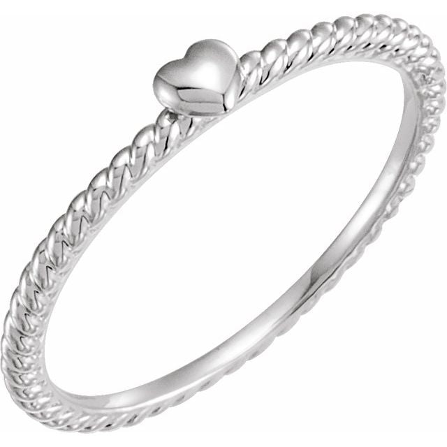 14k White Heart Rope Ring
