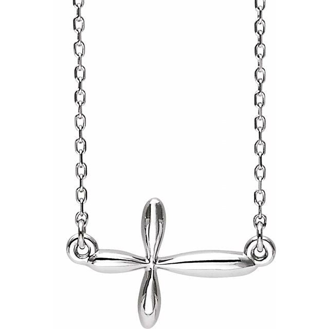 Sterling Silver Sideways Cross 16-18' Necklace