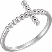 Continuum Sterling Silver Beaded Sideways Cross Ring