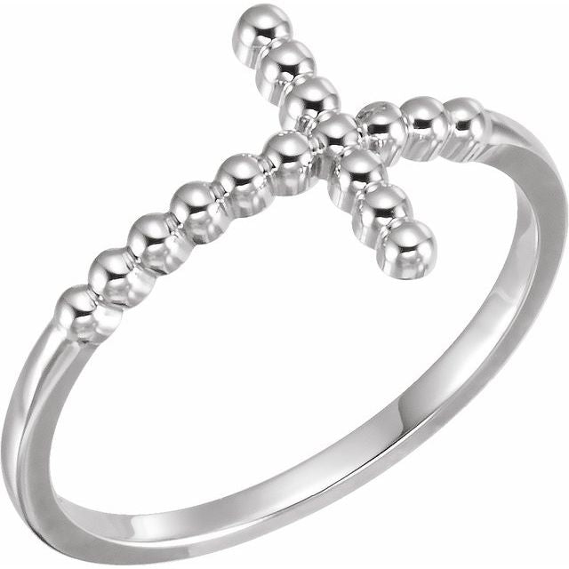 Continuum Sterling Silver Beaded Sideways Cross Ring