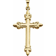 14k Yellow 35x23 Mm Fleur-de-lis Cross Pendant