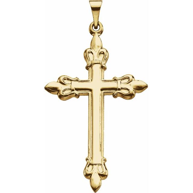 14k Yellow 35x23 Mm Fleur-de-lis Cross Pendant