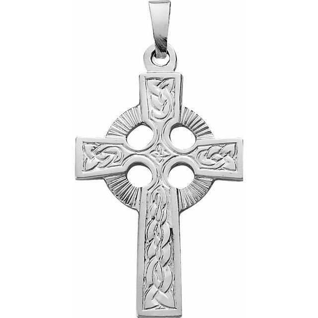 14K White Celtic-Inspired Cross Pendant