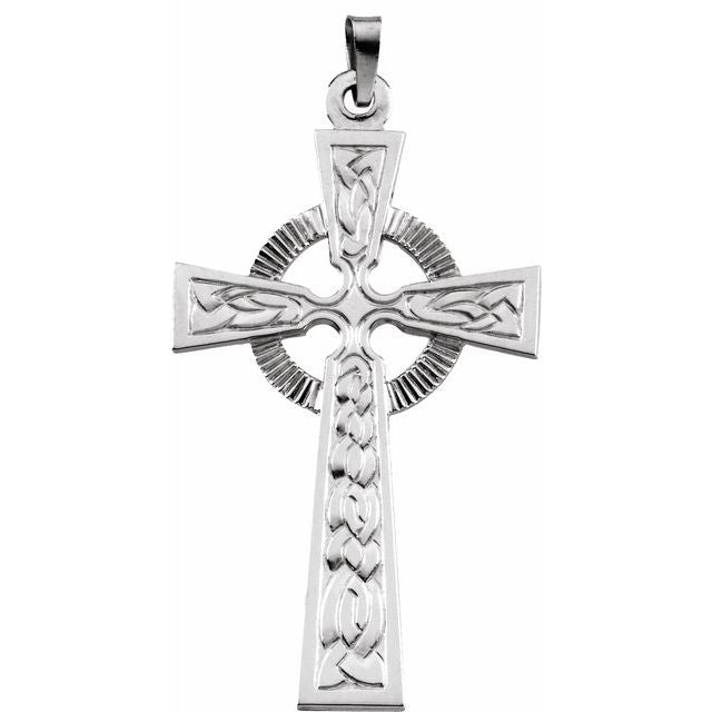 14K White Celtic-Inspired Cross Pendant