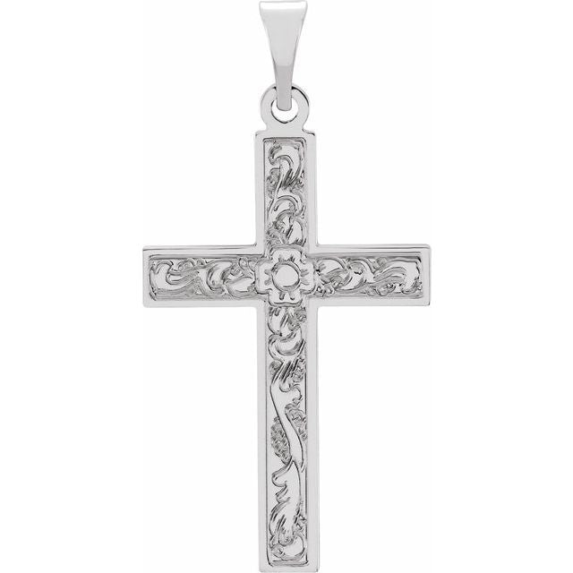 14K White 22x14 mm Cross Pendant