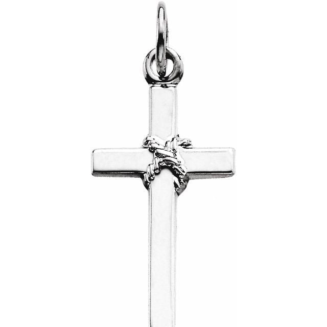 14K White 16x9.5 mm Cross Pendant