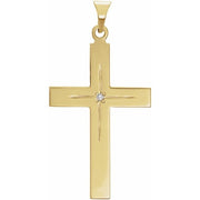 14K Yellow .01 CT Natural Diamond Cross 18' Necklace