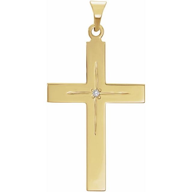 14K Yellow .01 CT Natural Diamond Cross 18' Necklace