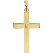 14K Yellow .01 CT Natural Diamond Cross 18' Necklace