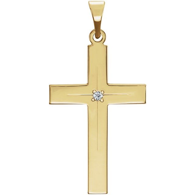 14K Yellow .01 CT Natural Diamond Cross 18' Necklace
