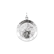 Sterling Silver 22 mm Round St. Francis of Assisi Medal 24' Necklace