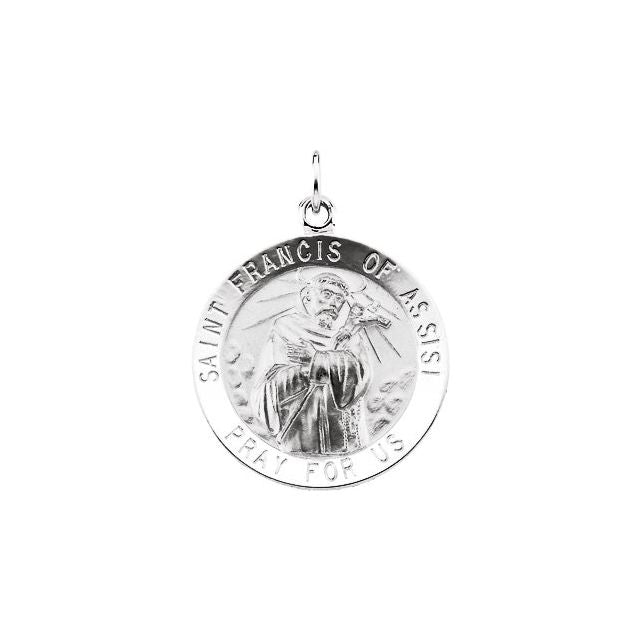 Sterling Silver 22 mm Round St. Francis of Assisi Medal 24' Necklace