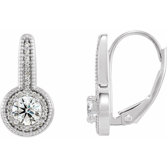 14k White 5/8 Ctw Natural Diamond Halo-style Dangle Earrings
