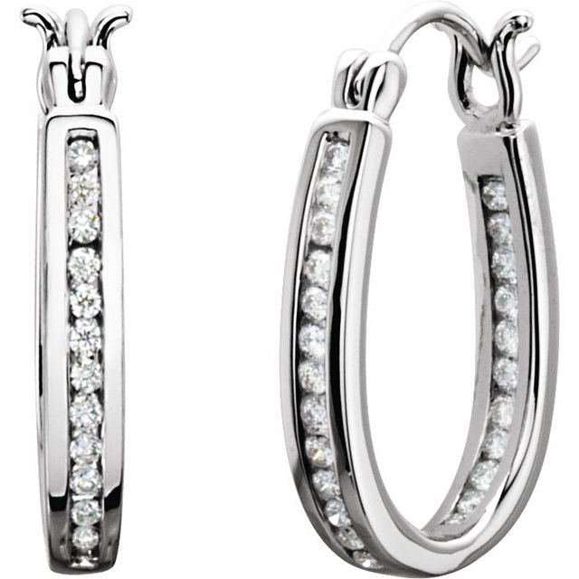 14K White 1/3 CTW Natural Diamond Inside-Outside Hinged 13.7 mm Hoop Earrings