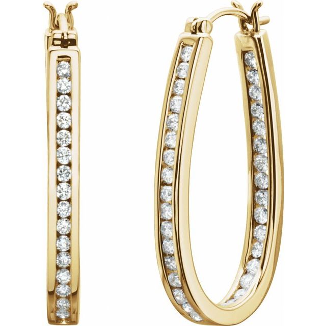 14K Yellow 1 CTW Natural Diamond Inside-Outside Hinged 30 mm /Hoop Earrings