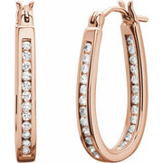 14k Rose 1/2 Ctw Natural Diamond Inside-outside Hinged 22.5 Mm Hoop Earrings
